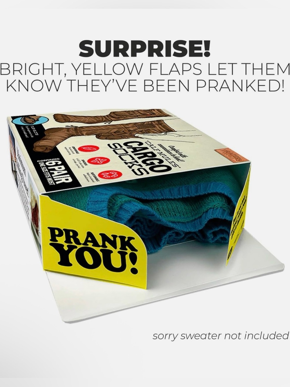 Prank-O Cargo Socks Prank Gift Box – Empty Joke Present Box - Picture 6 of 7